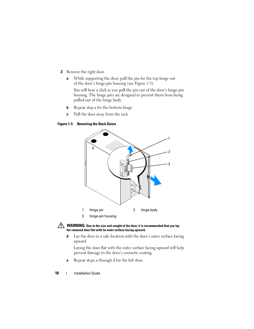 Dell 2420 manual Removing the Back Doors Hinge pin 