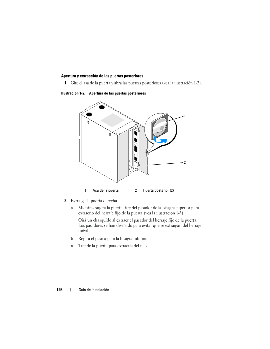 Dell 2420 manual Apertura y extracción de las puertas posteriores, 126 