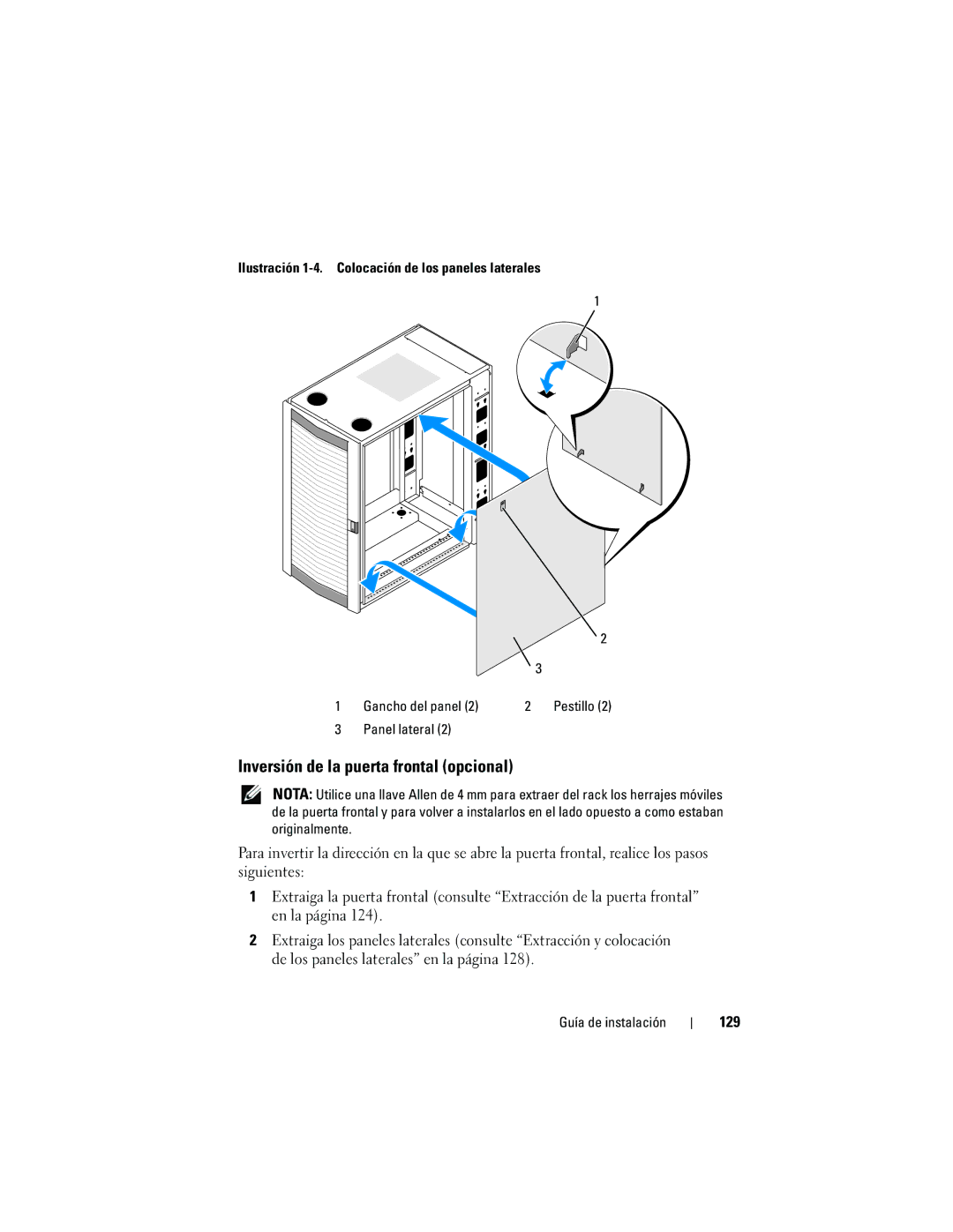 Dell 2420 manual Inversión de la puerta frontal opcional, 129 