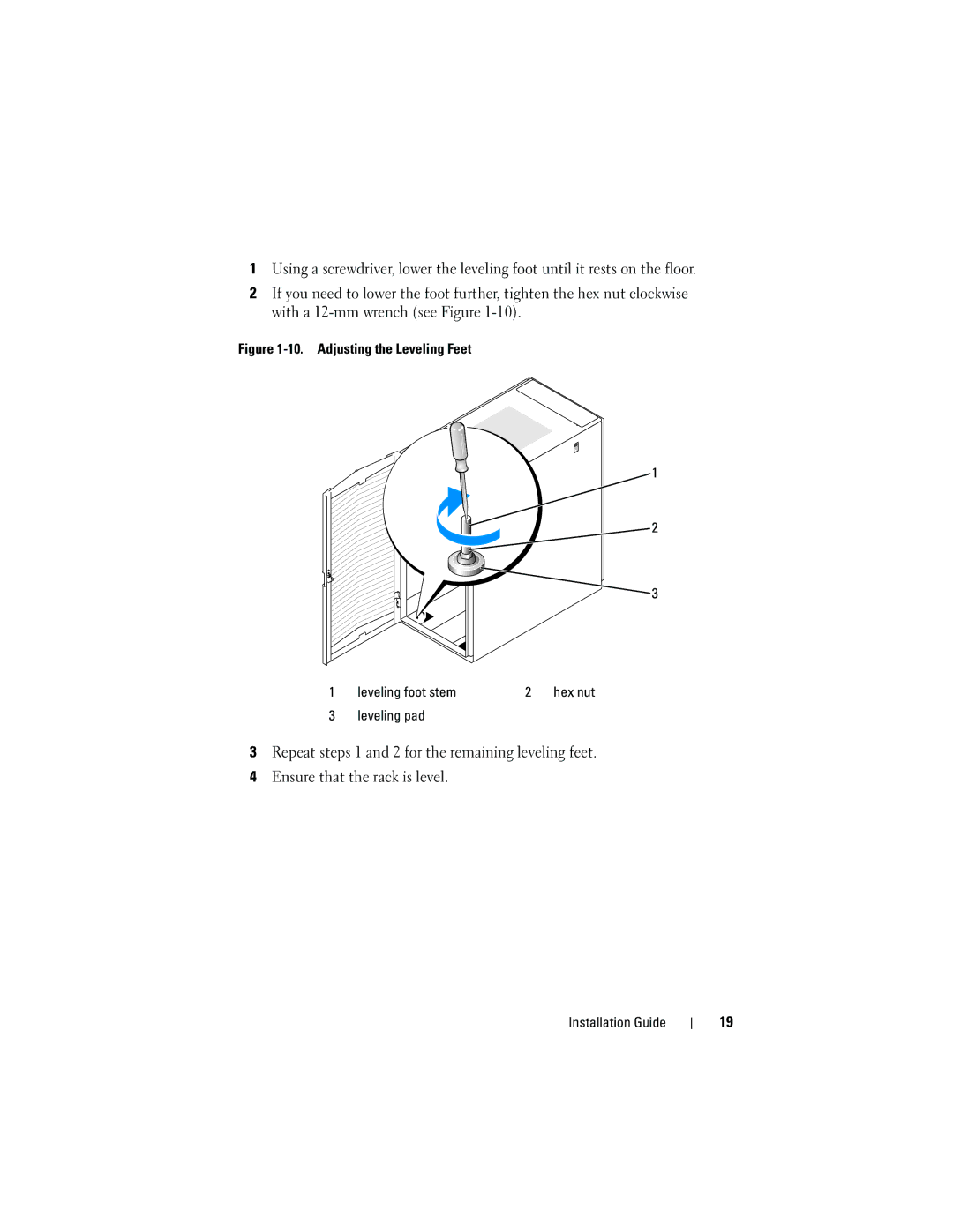 Dell 2420 manual Adjusting the Leveling Feet Leveling foot stem 