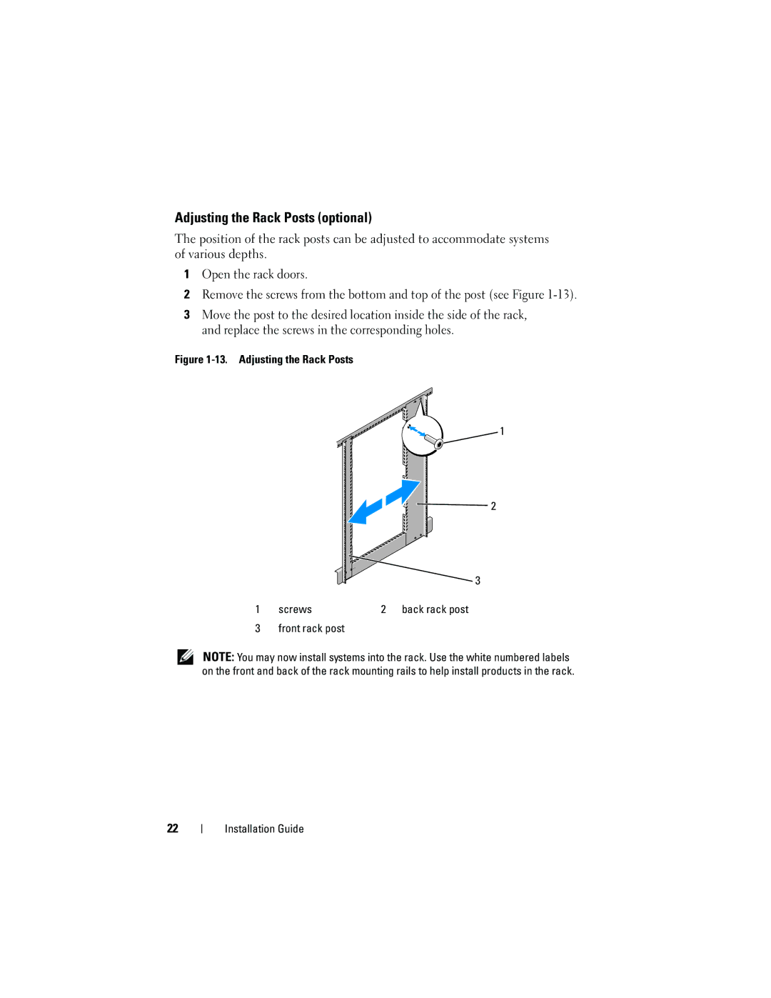 Dell 2420 manual Adjusting the Rack Posts optional 