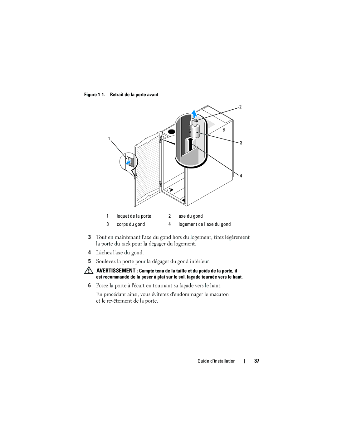 Dell 2420 manual Logement de laxe du gond 