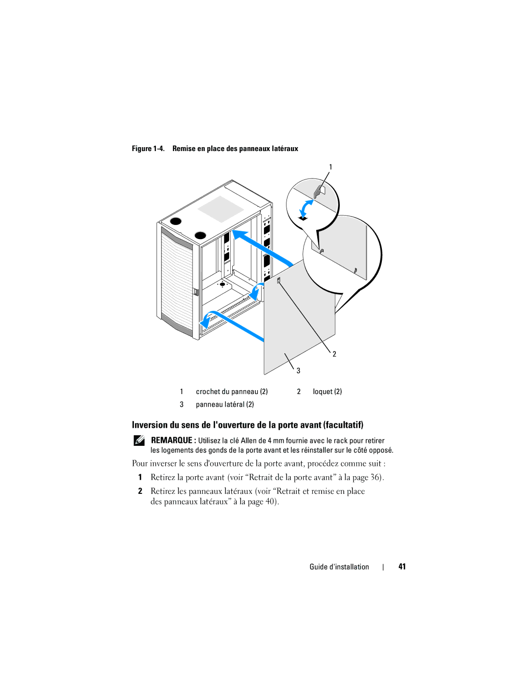 Dell 2420 manual Inversion du sens de louverture de la porte avant facultatif 