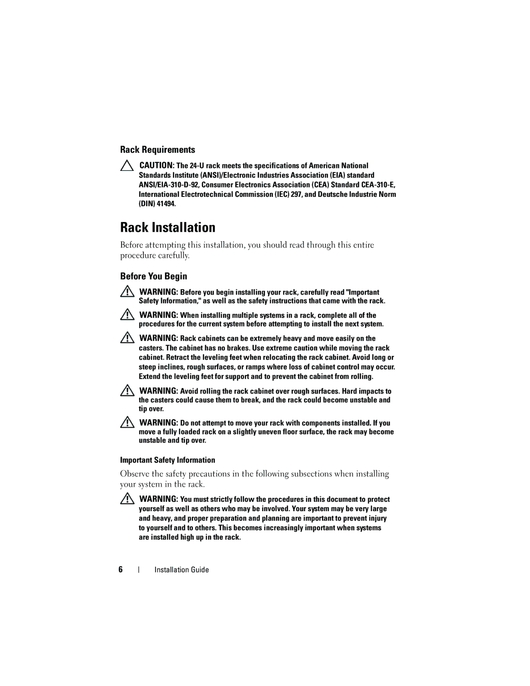 Dell 2420 manual Rack Requirements, Before You Begin 