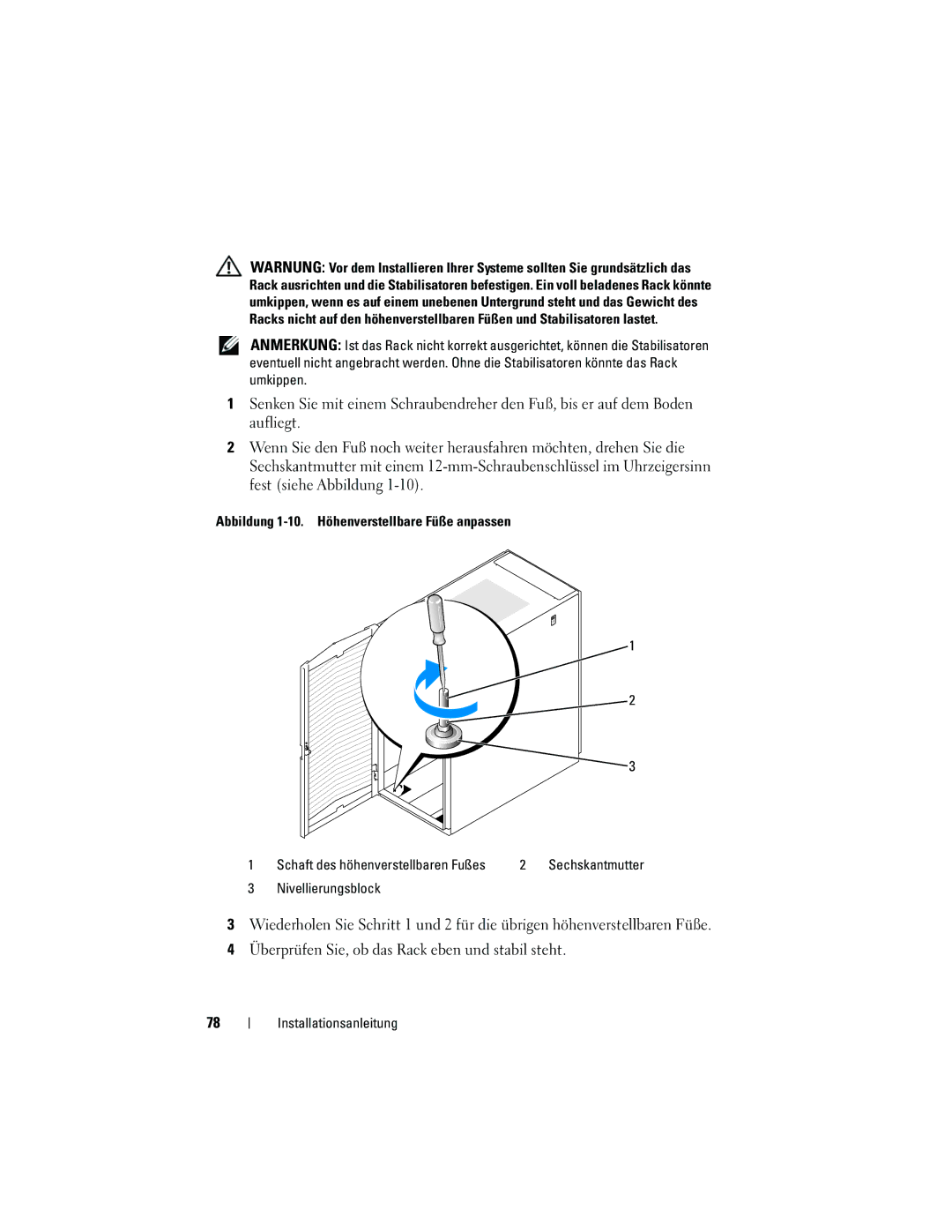 Dell 2420 manual Abbildung 1-10. Höhenverstellbare Füße anpassen 