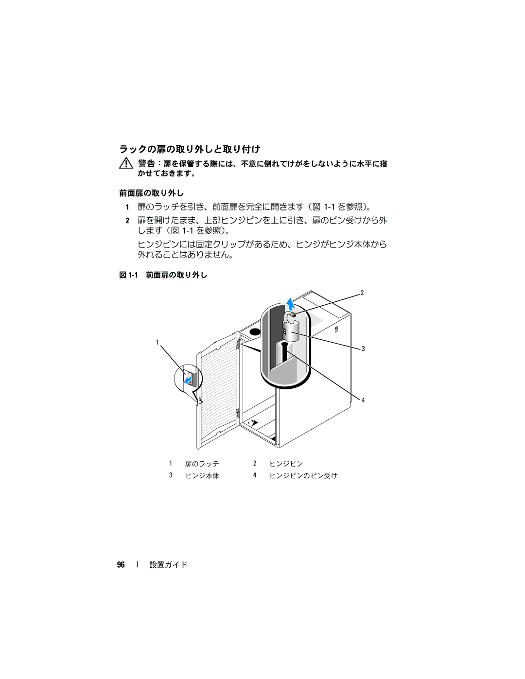 Dell 2420 manual ラックの扉の取り外しと取り付け 