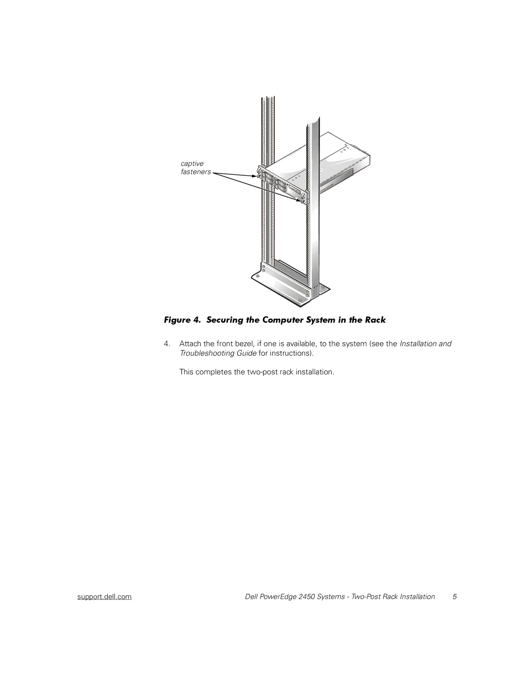 Dell 2450 manual Securing the Computer System in the Rack 