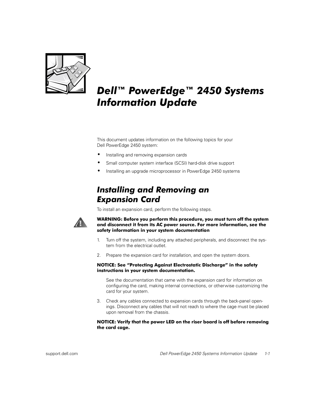 Dell manual Dell PowerEdge 2450 Systems Information Update 