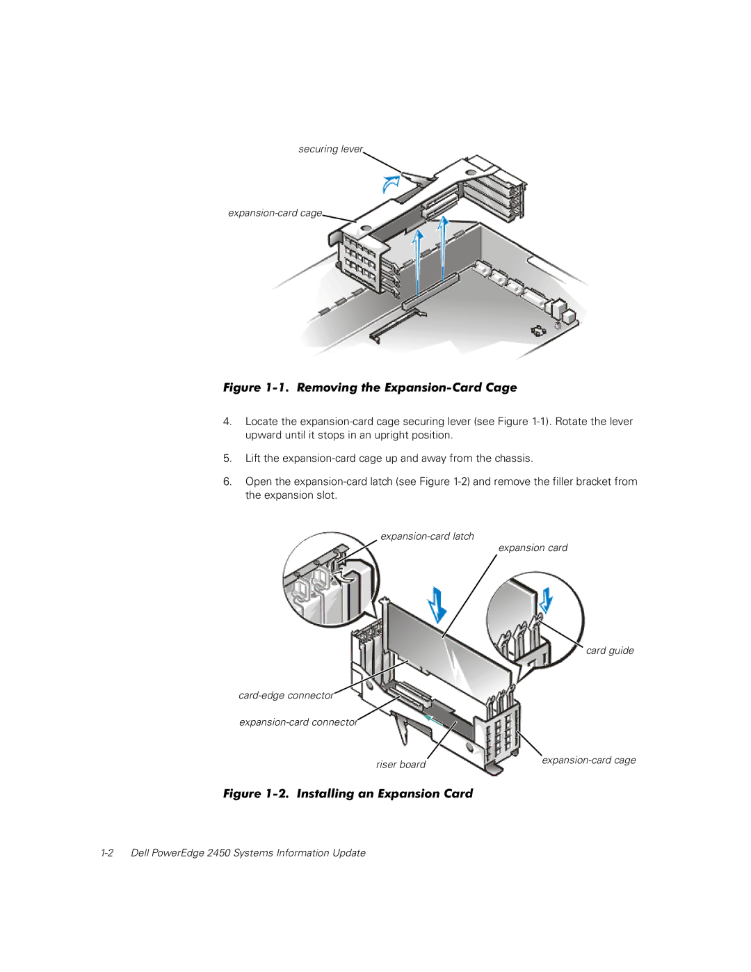 Dell 2450 manual Securing lever Expansion-card cage 