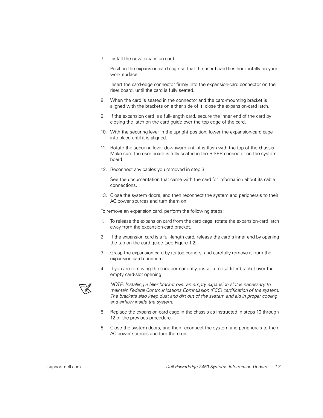 Dell manual Dell PowerEdge 2450 Systems Information Update 