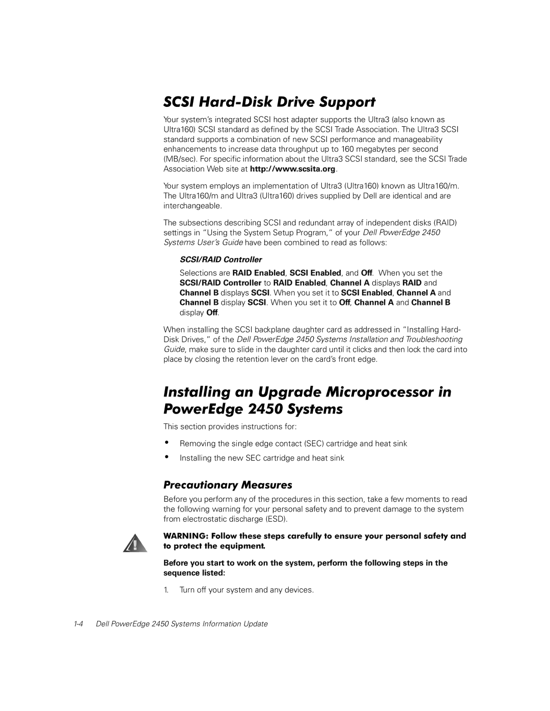 Dell 2450 manual SCSI/RAID Controller 