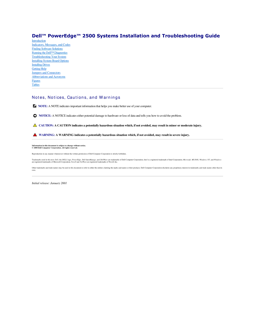 Dell 2500 manual Initial release January 