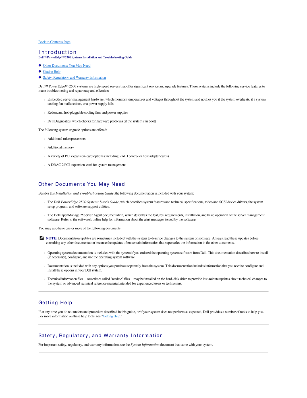 Dell 2500 manual Introduction, Other Documents You May Need, Getting Help, Safety, Regulatory, and Warranty Information 