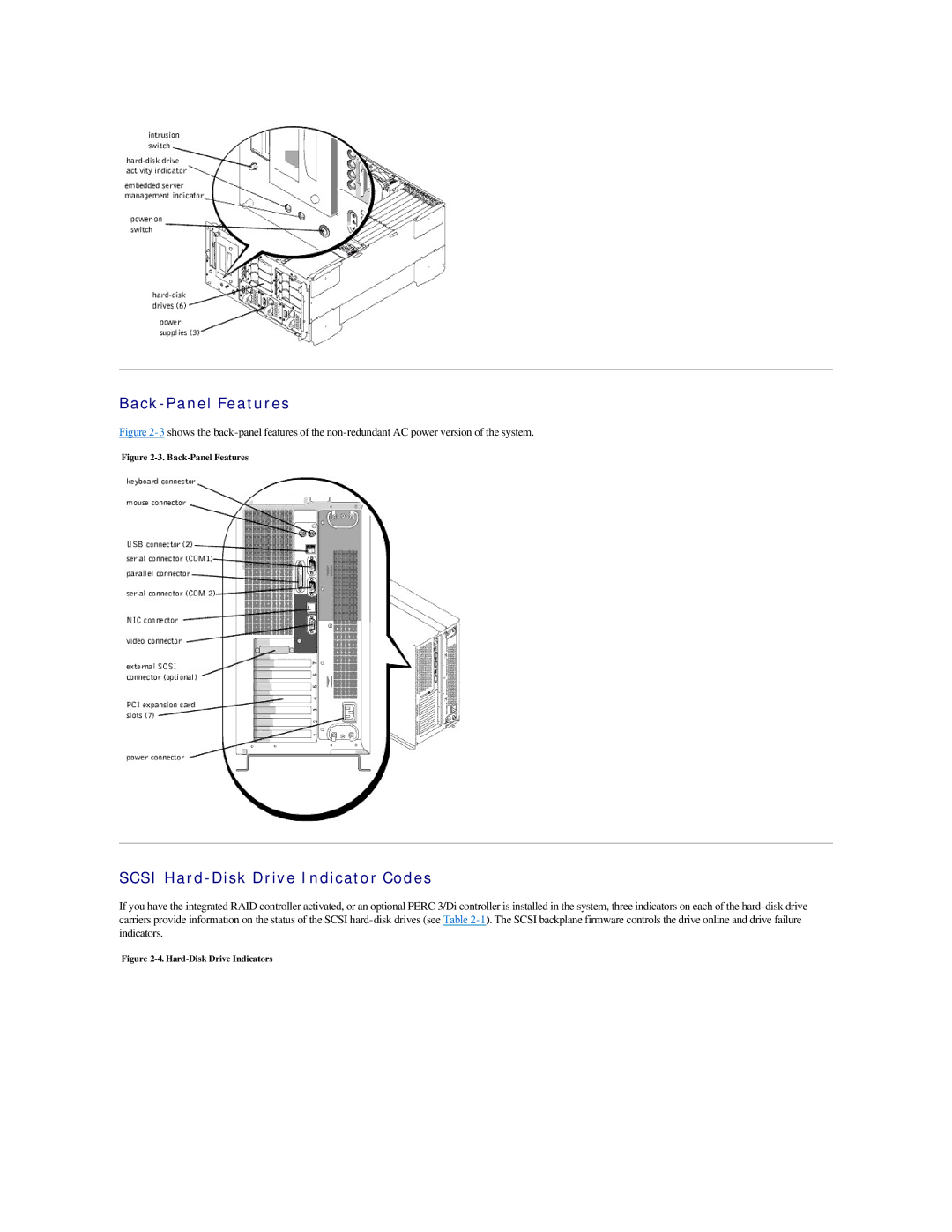 Dell 2500 manual Back-Panel Features, Scsi Hard-Disk Drive Indicator Codes 