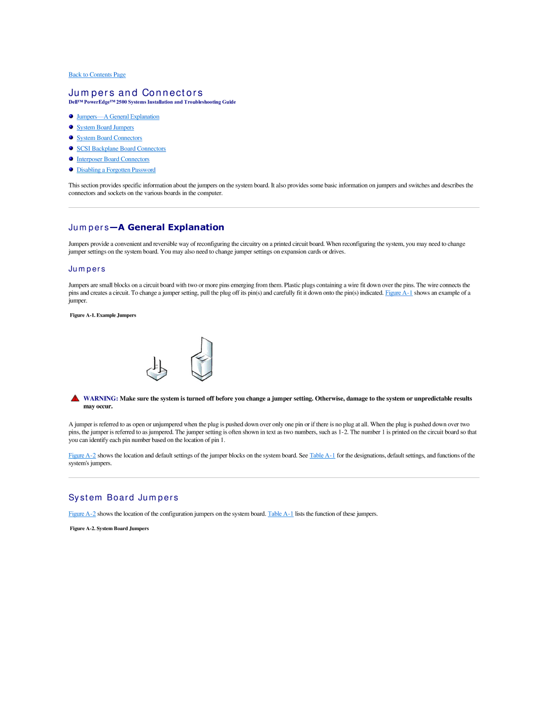 Dell 2500 manual Jumpers and Connectors, Jumpers-A General Explanation, System Board Jumpers 