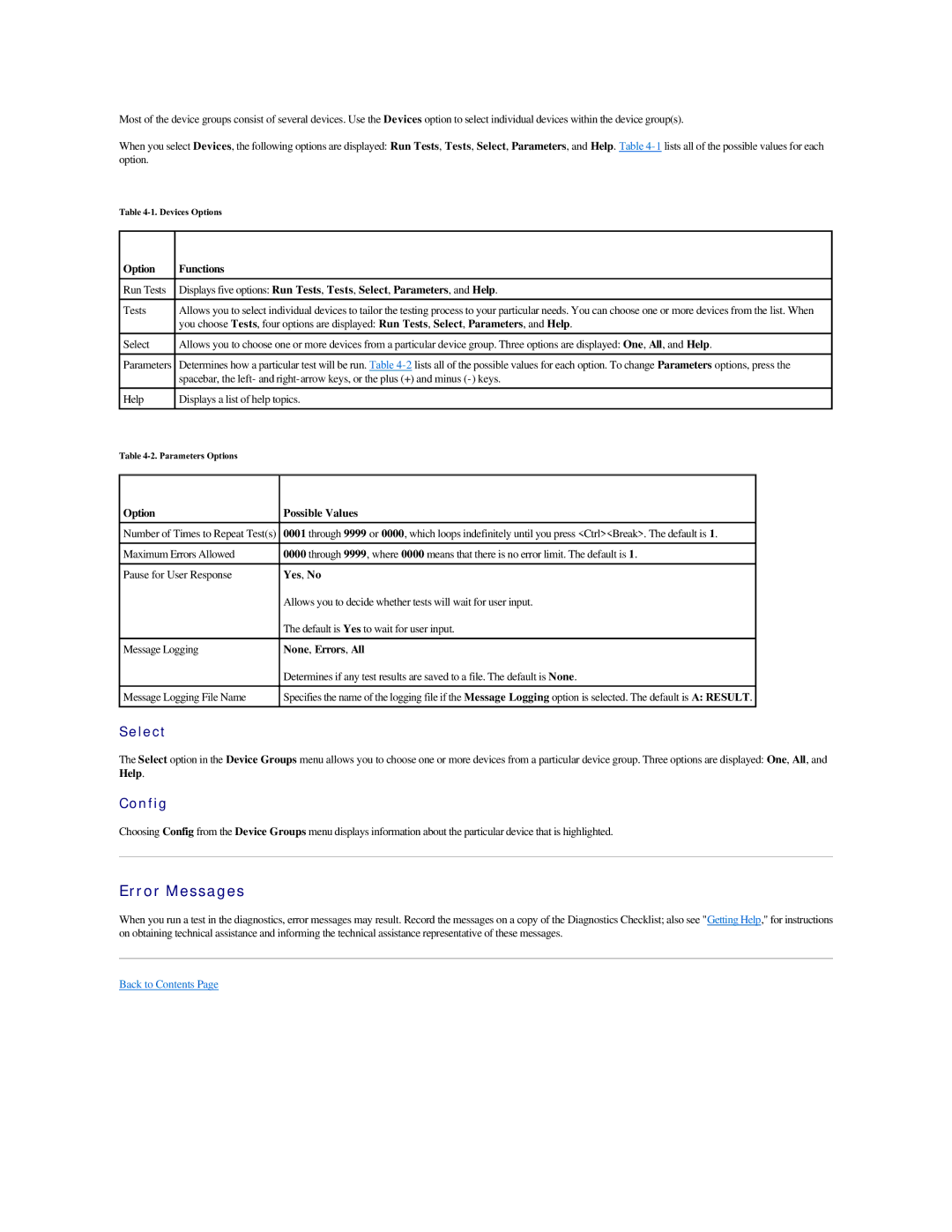 Dell 2500 manual Error Messages, Select, Config 