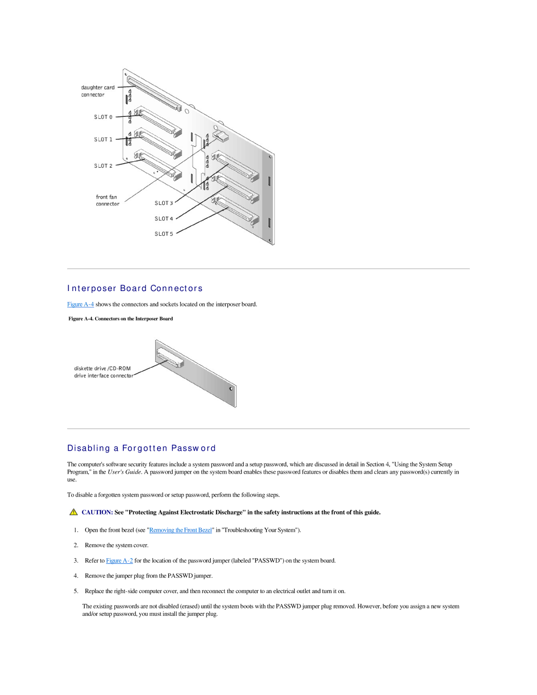 Dell 2500 manual Interposer Board Connectors, Disabling a Forgotten Password 