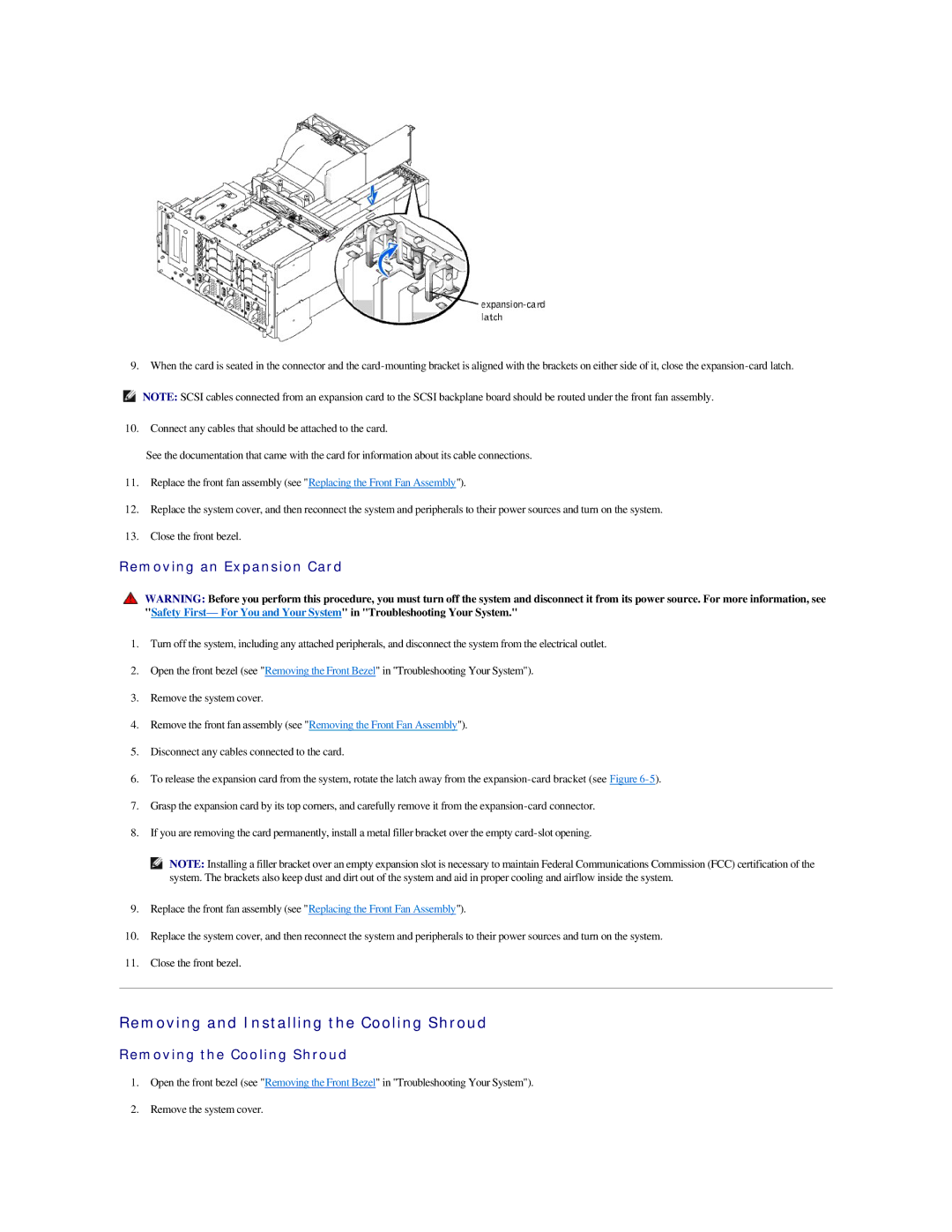 Dell 2500 manual Removing and Installing the Cooling Shroud, Removing an Expansion Card, Removing the Cooling Shroud 