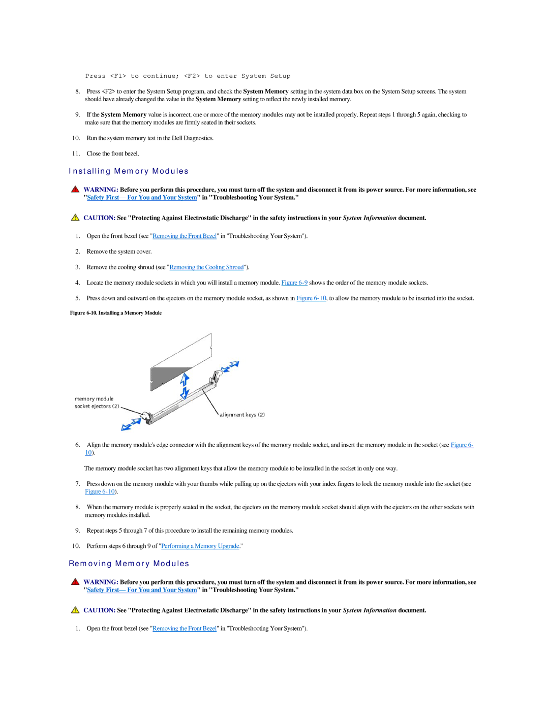 Dell 2500 manual Installing Memory Modules, Removing Memory Modules 