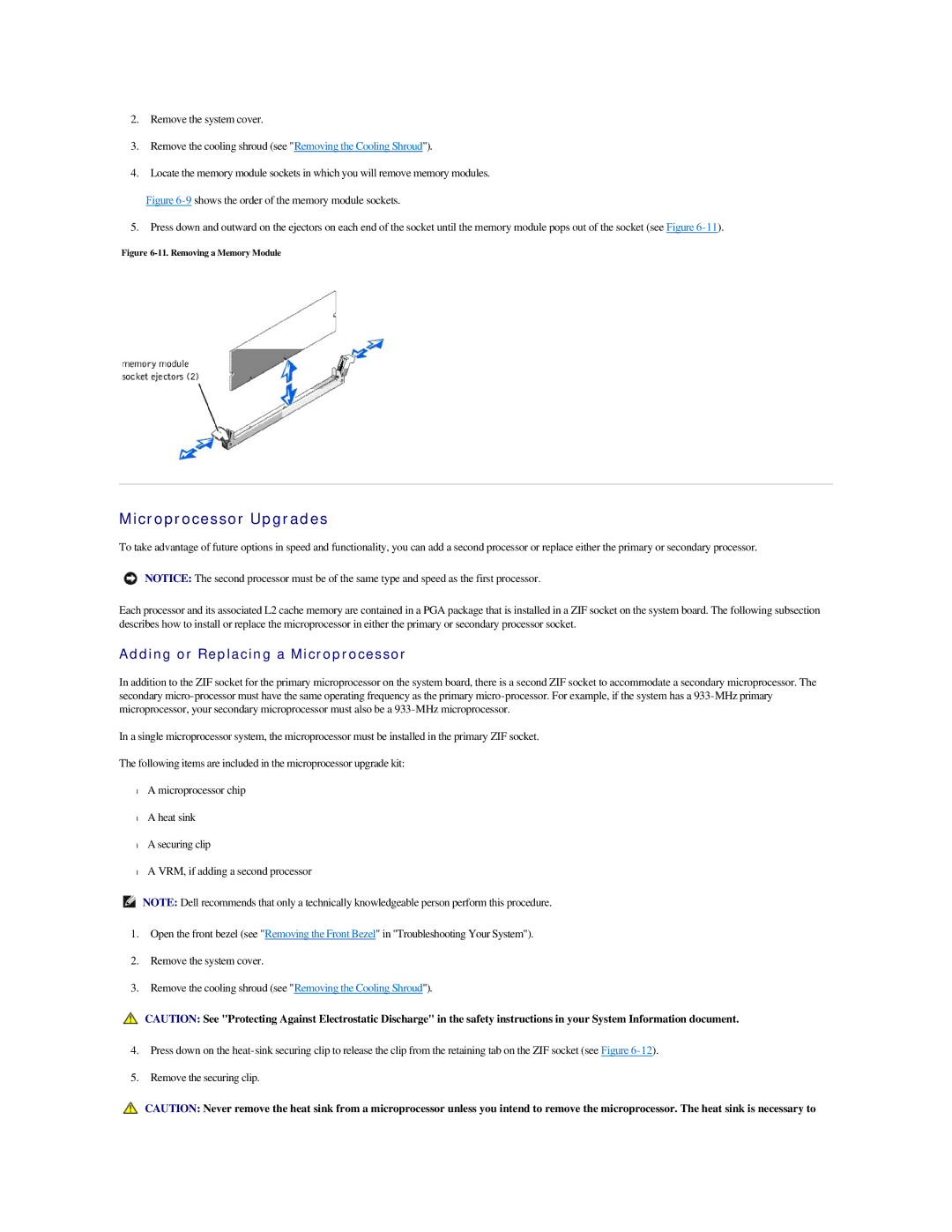 Dell 2500 manual Microprocessor Upgrades, Adding or Replacing a Microprocessor 