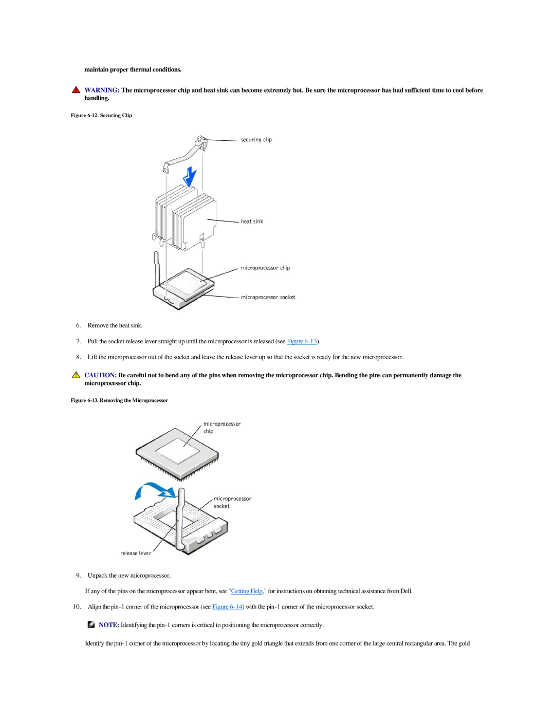 Dell 2500 manual Maintain proper thermal conditions, Unpack the new microprocessor 