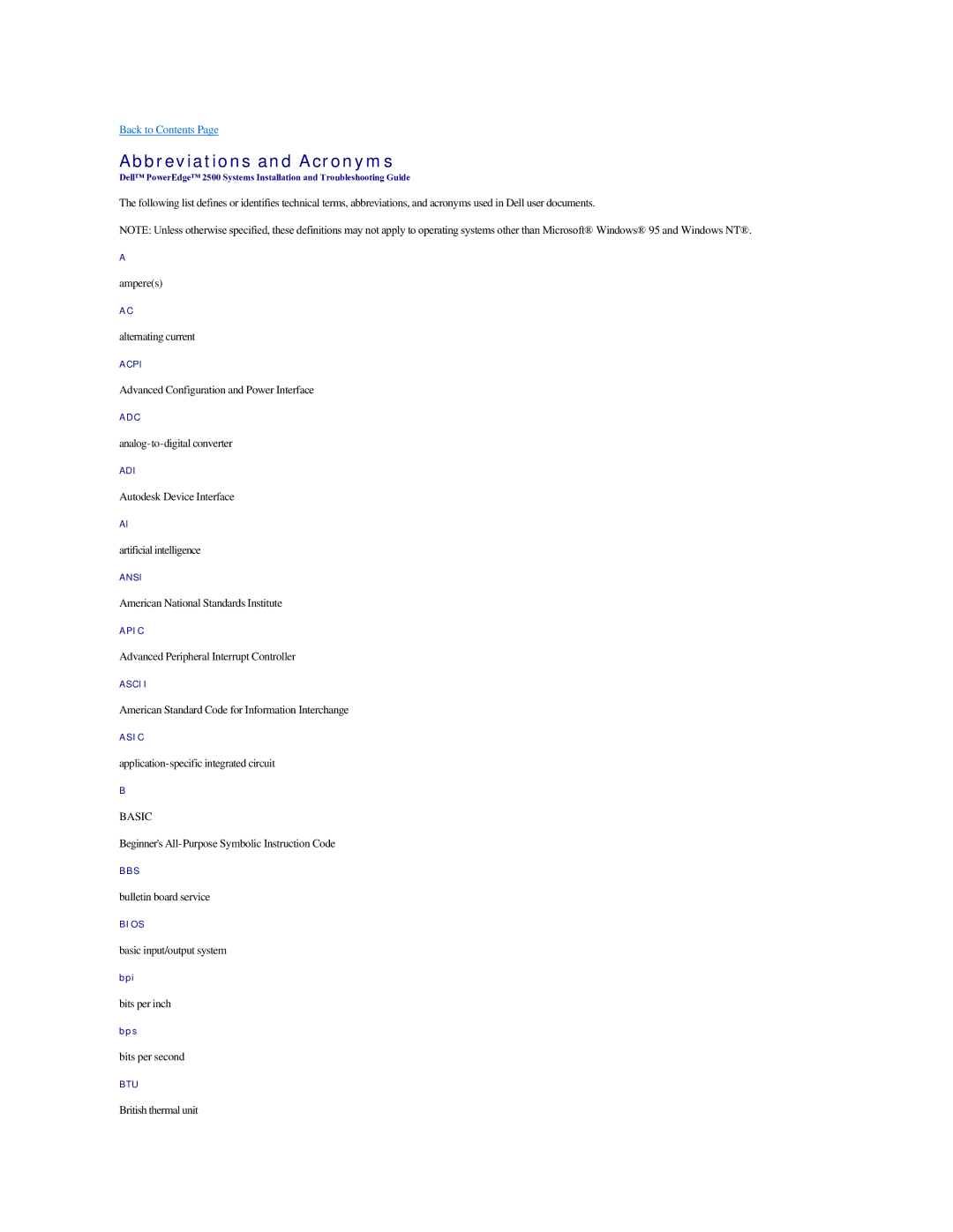 Dell 2500 manual Abbreviations and Acronyms 