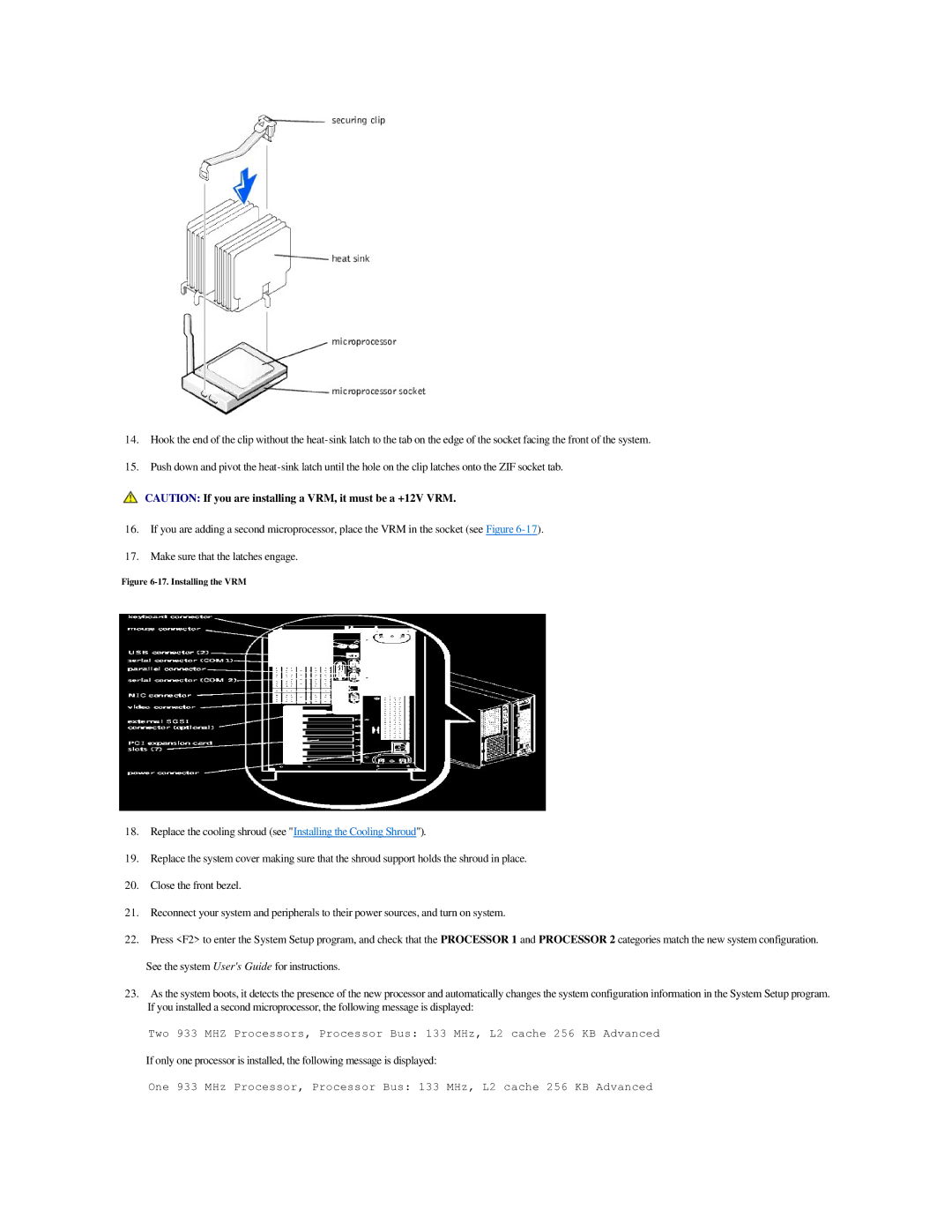 Dell 2500 manual Installing the VRM 