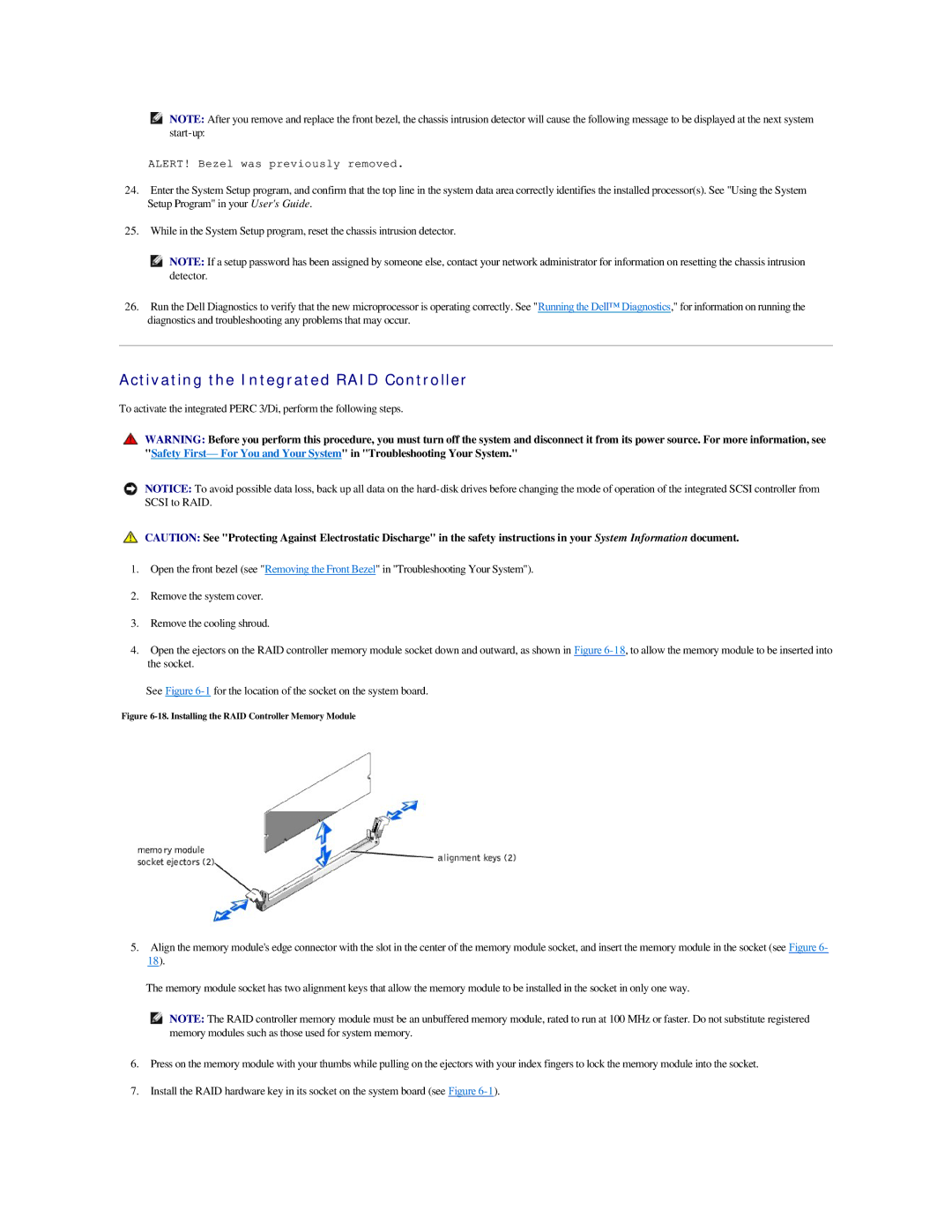 Dell 2500 manual Activating the Integrated RAID Controller, Installing the RAID Controller Memory Module 