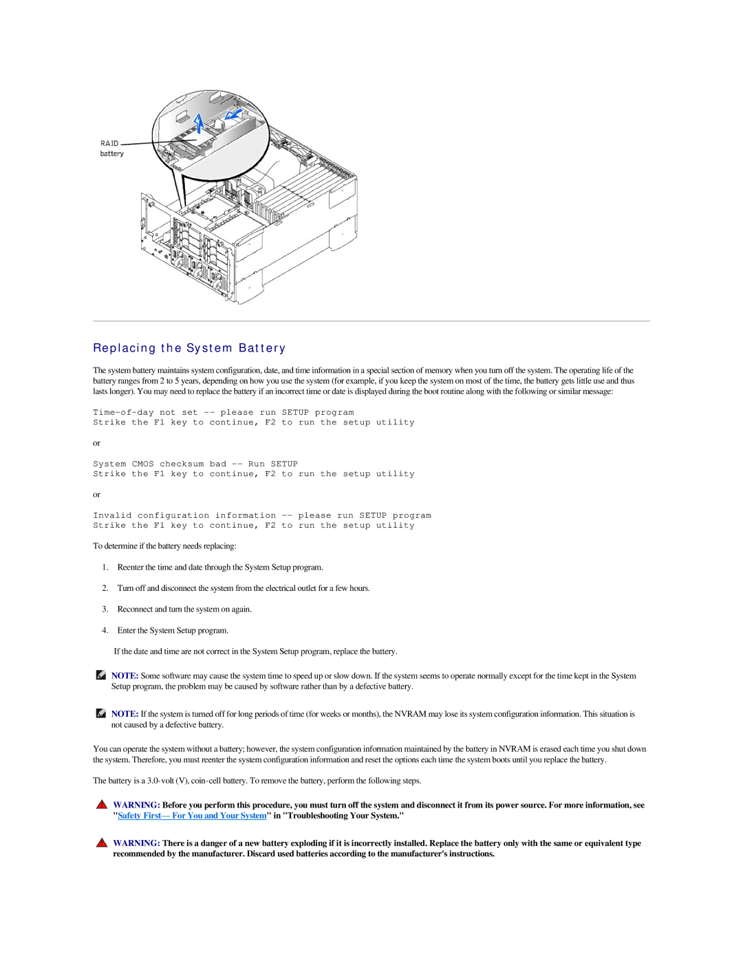 Dell 2500 manual Replacing the System Battery 