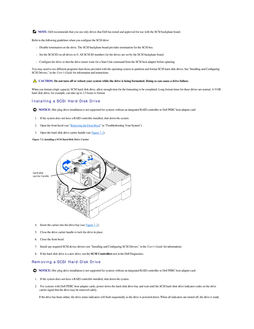 Dell 2500 manual Installing a Scsi Hard-Disk Drive, Removing a Scsi Hard-Disk Drive 