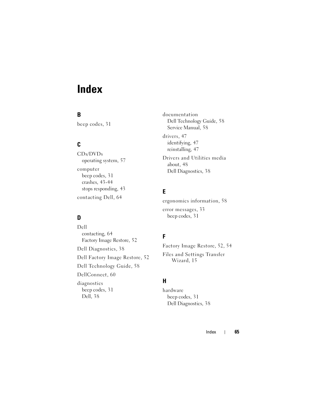 Dell 2510 specifications Index 