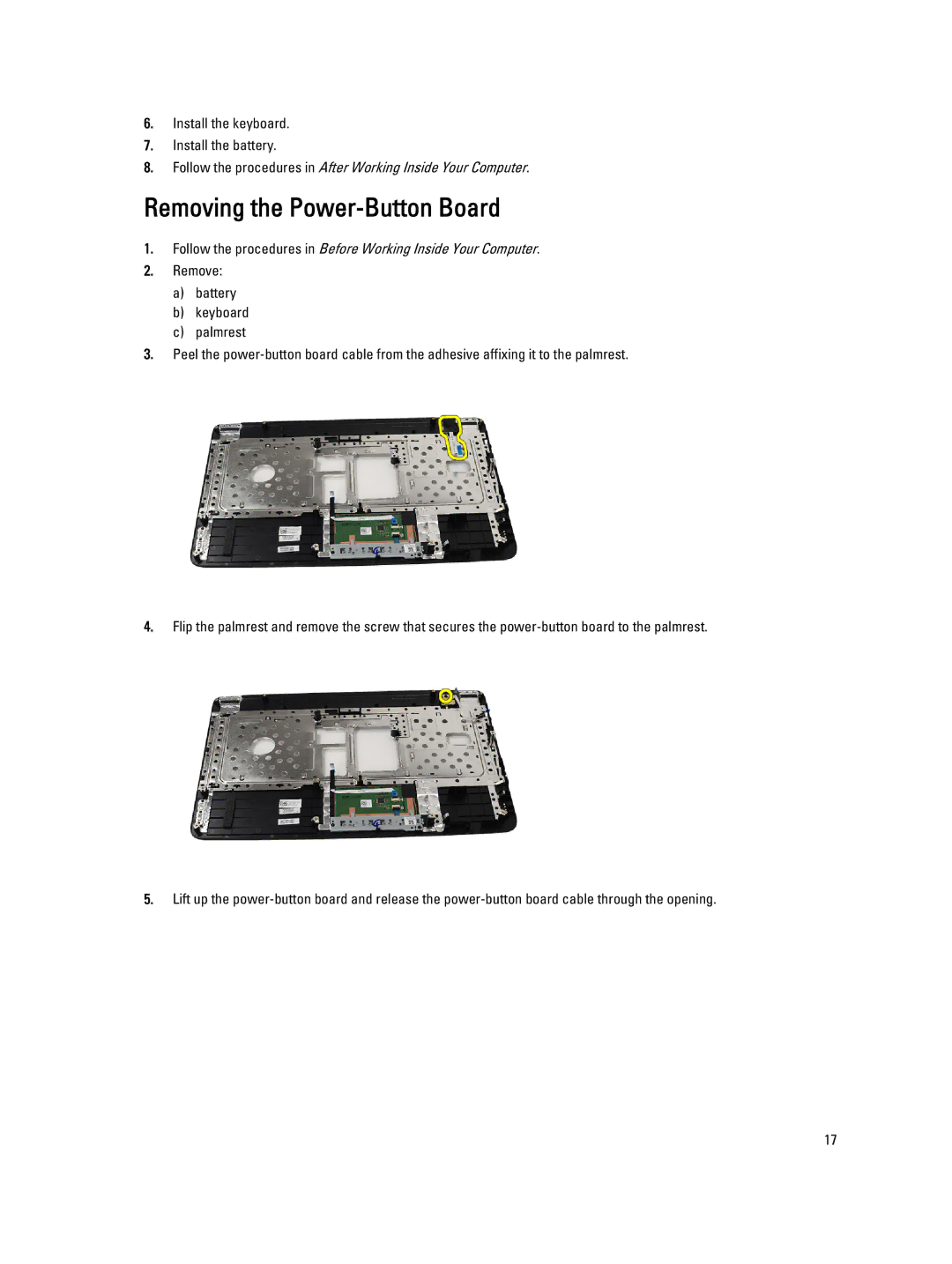 Dell 2520 owner manual Removing the Power-Button Board 