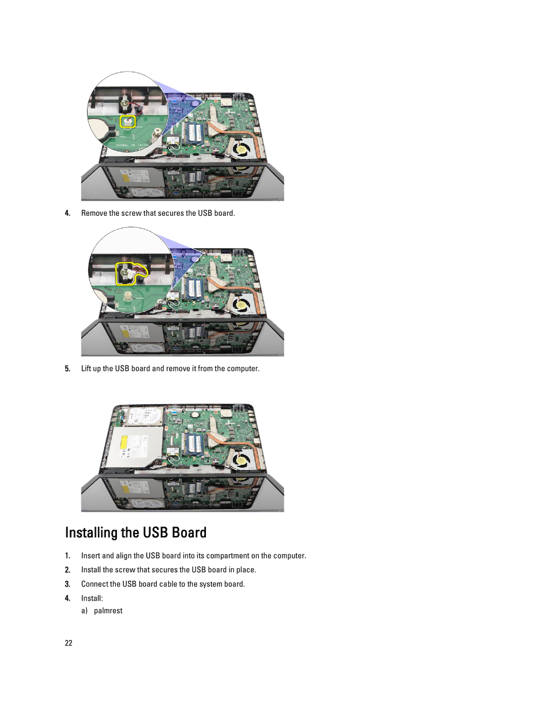 Dell 2520 owner manual Installing the USB Board 