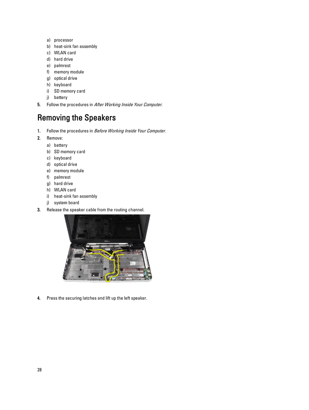 Dell 2520 owner manual Removing the Speakers 