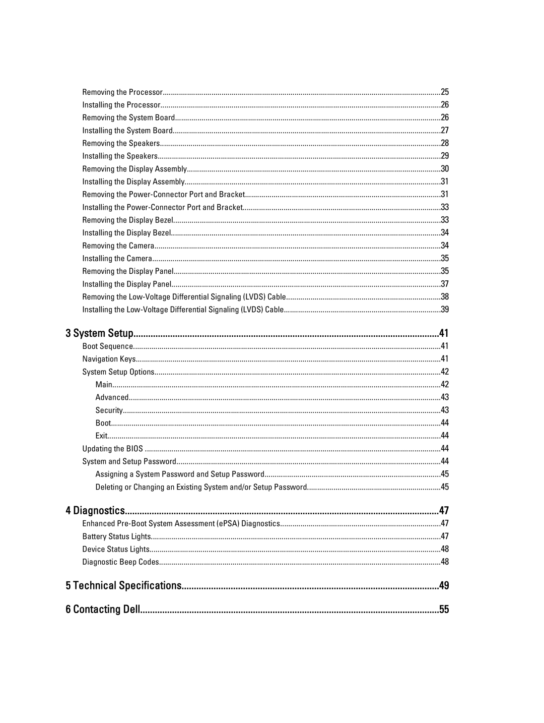 Dell 2520 owner manual Technical Specifications Contacting Dell 