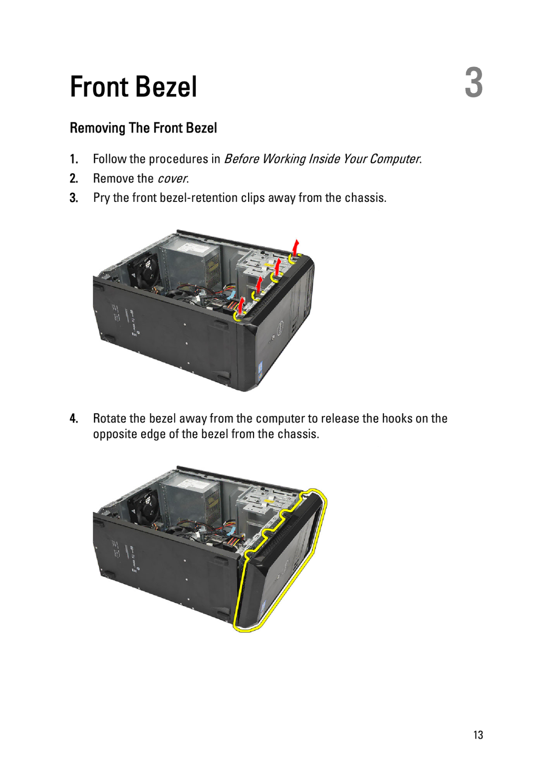 Dell 260S owner manual Removing The Front Bezel 