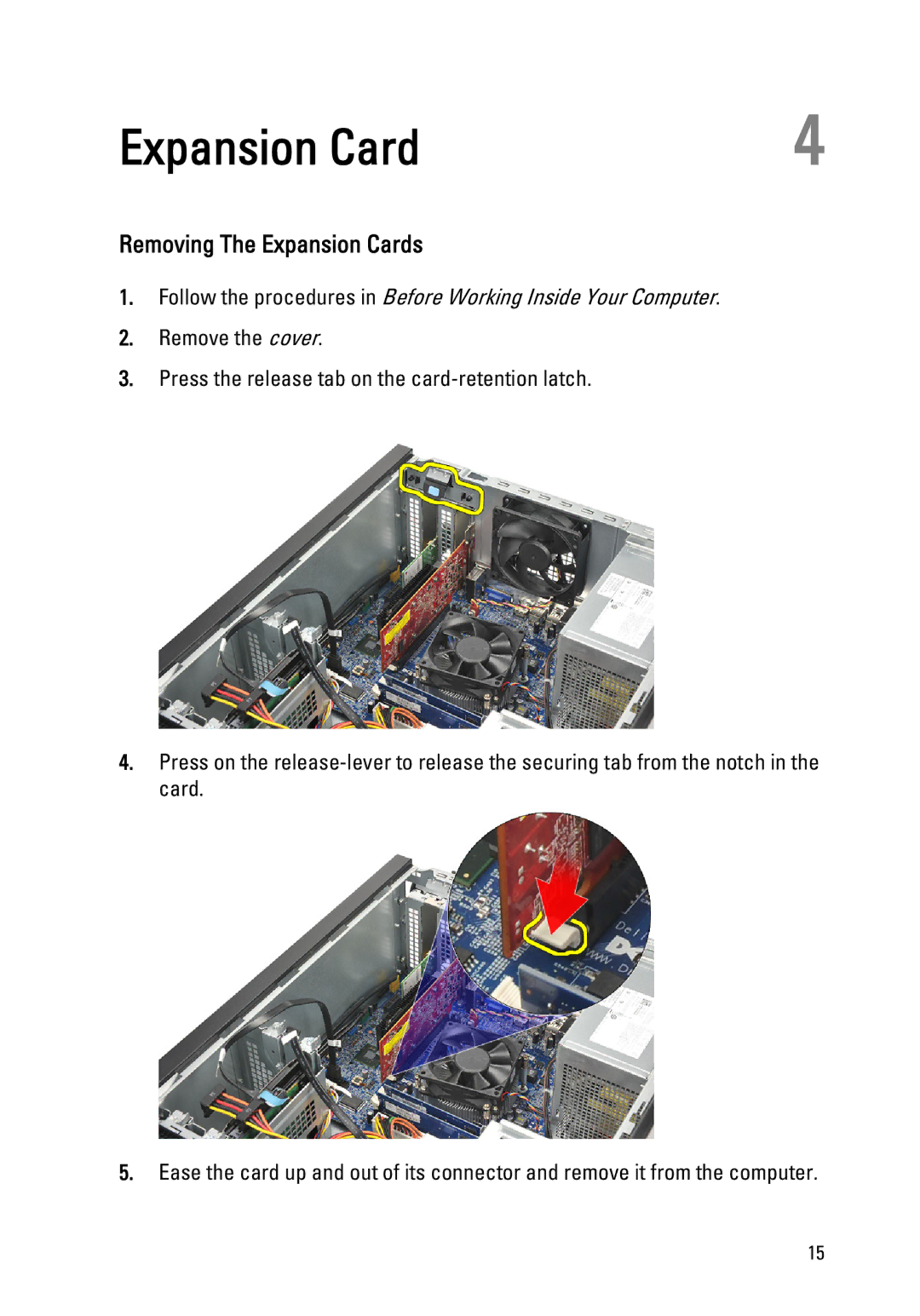 Dell 260S owner manual Removing The Expansion Cards 