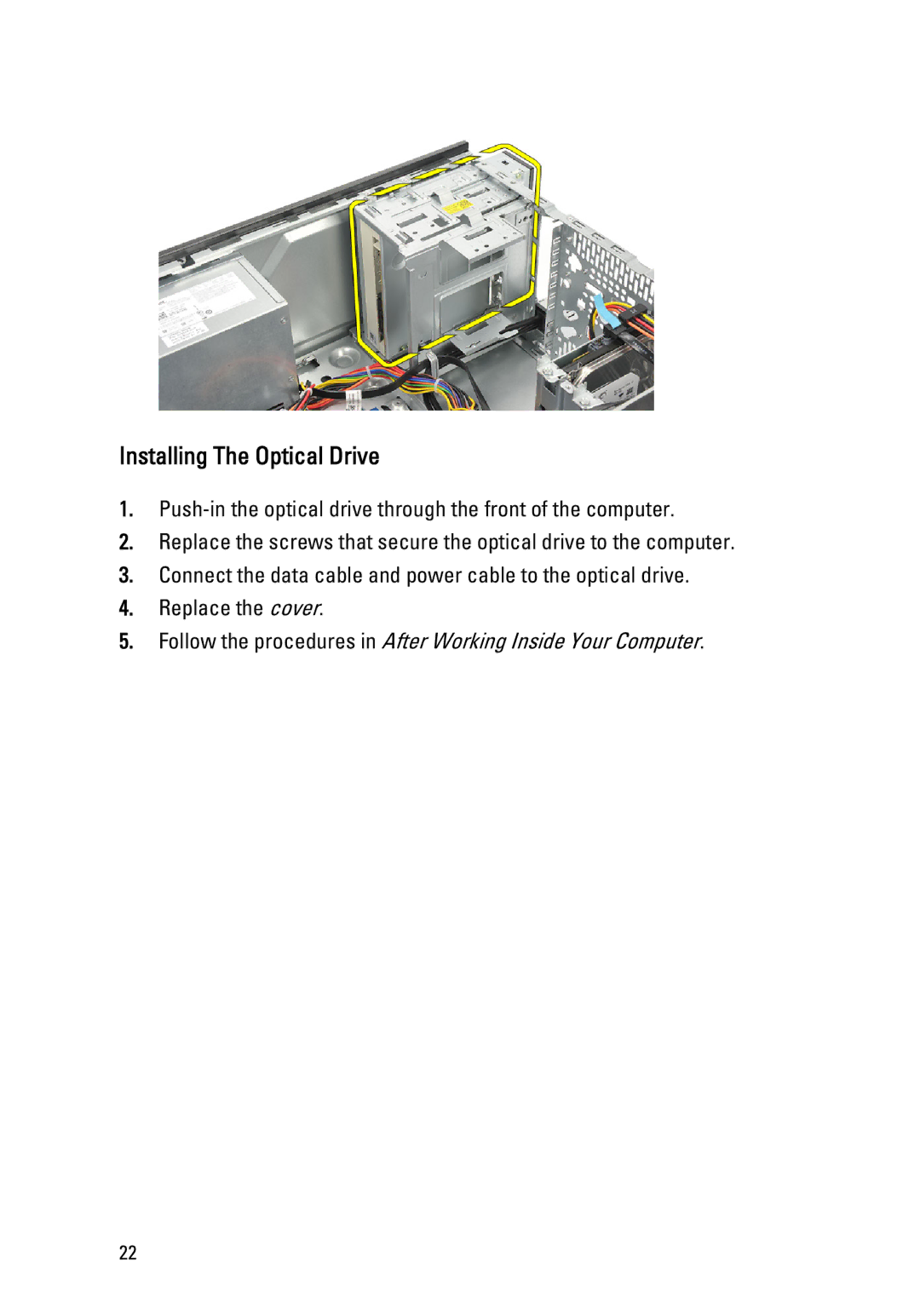 Dell 260S owner manual Installing The Optical Drive 