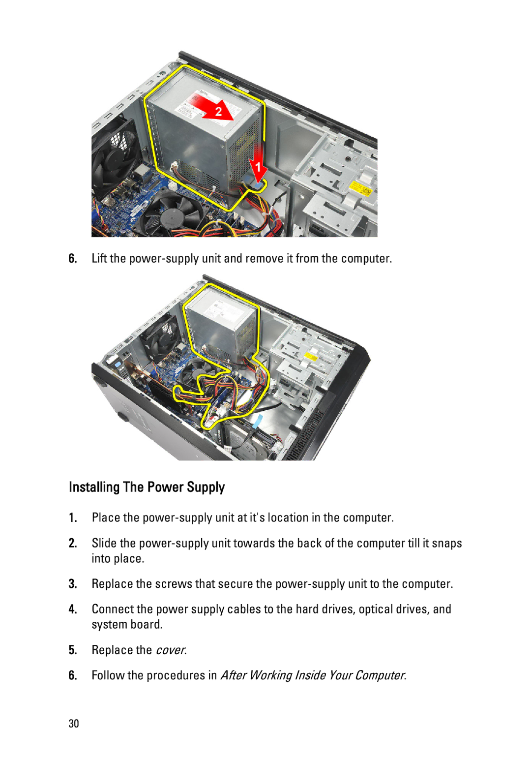 Dell 260S owner manual Installing The Power Supply 