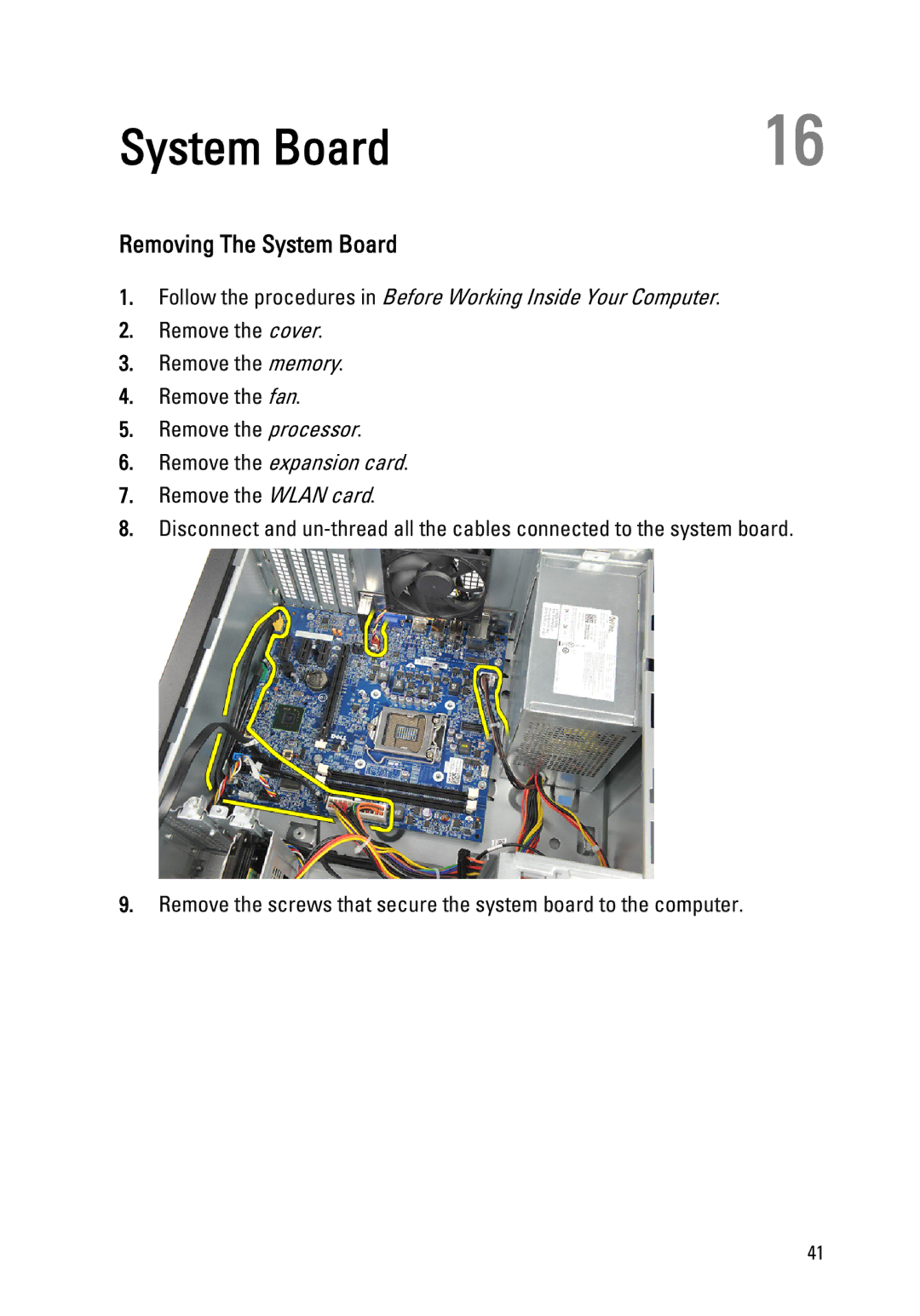 Dell 260S owner manual Removing The System Board 