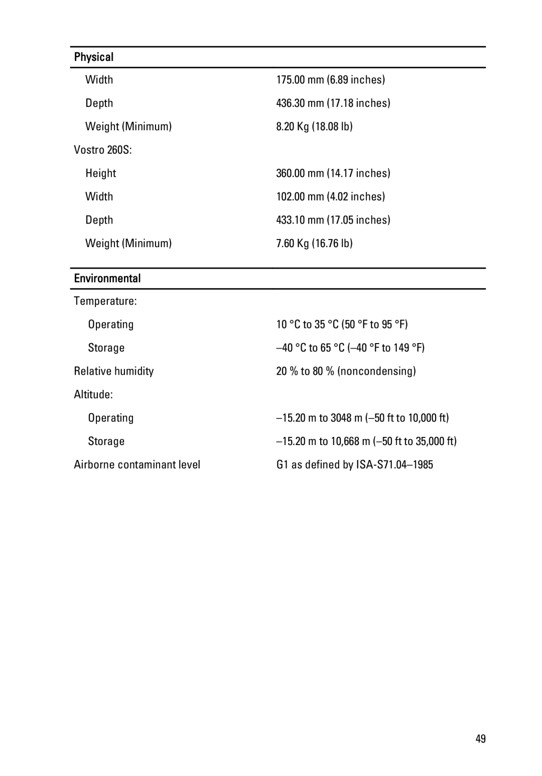 Dell 260S owner manual Environmental 