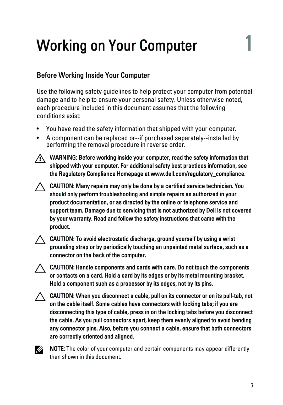 Dell 260S owner manual Working on Your Computer, Before Working Inside Your Computer 