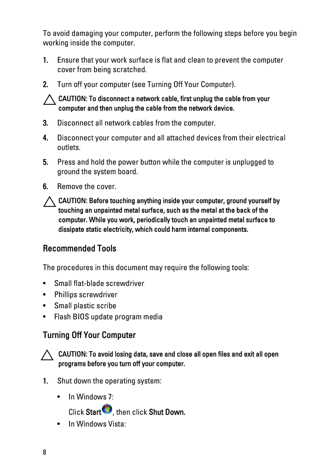 Dell 260S owner manual Recommended Tools, Turning Off Your Computer 