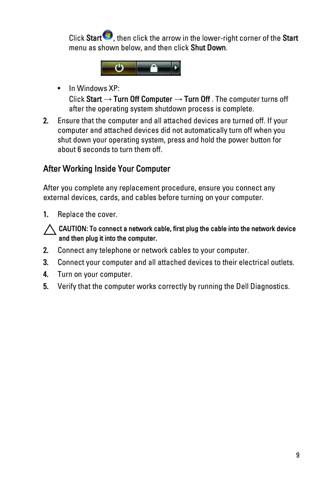 Dell 260S owner manual After Working Inside Your Computer 