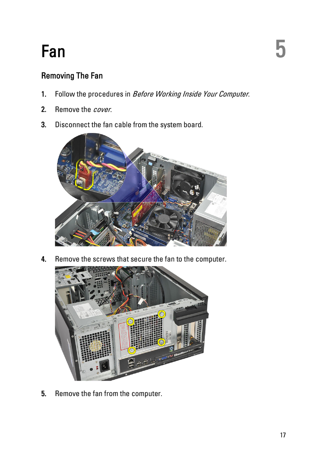 Dell 260S owner manual Removing The Fan 