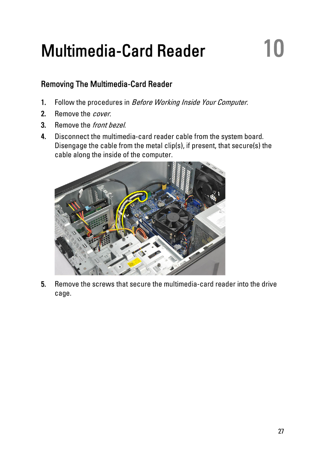 Dell 260S owner manual Removing The Multimedia-Card Reader 