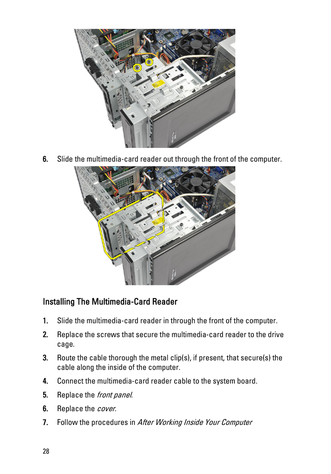 Dell 260S owner manual Installing The Multimedia-Card Reader 