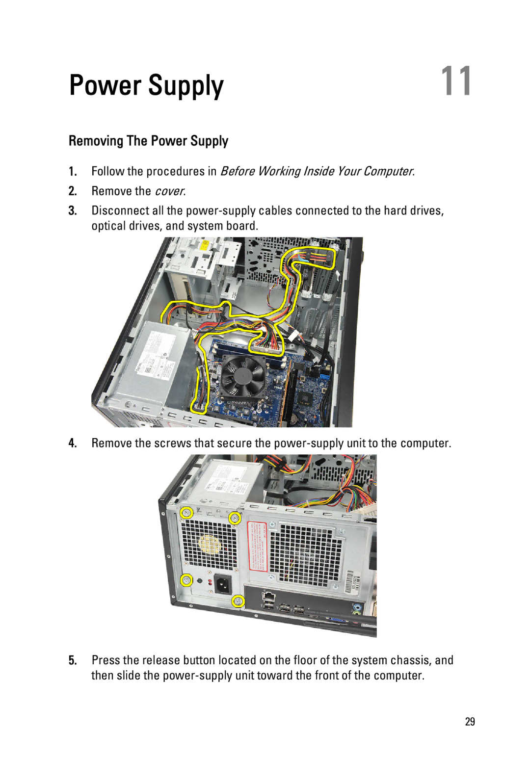 Dell 260S owner manual Removing The Power Supply 