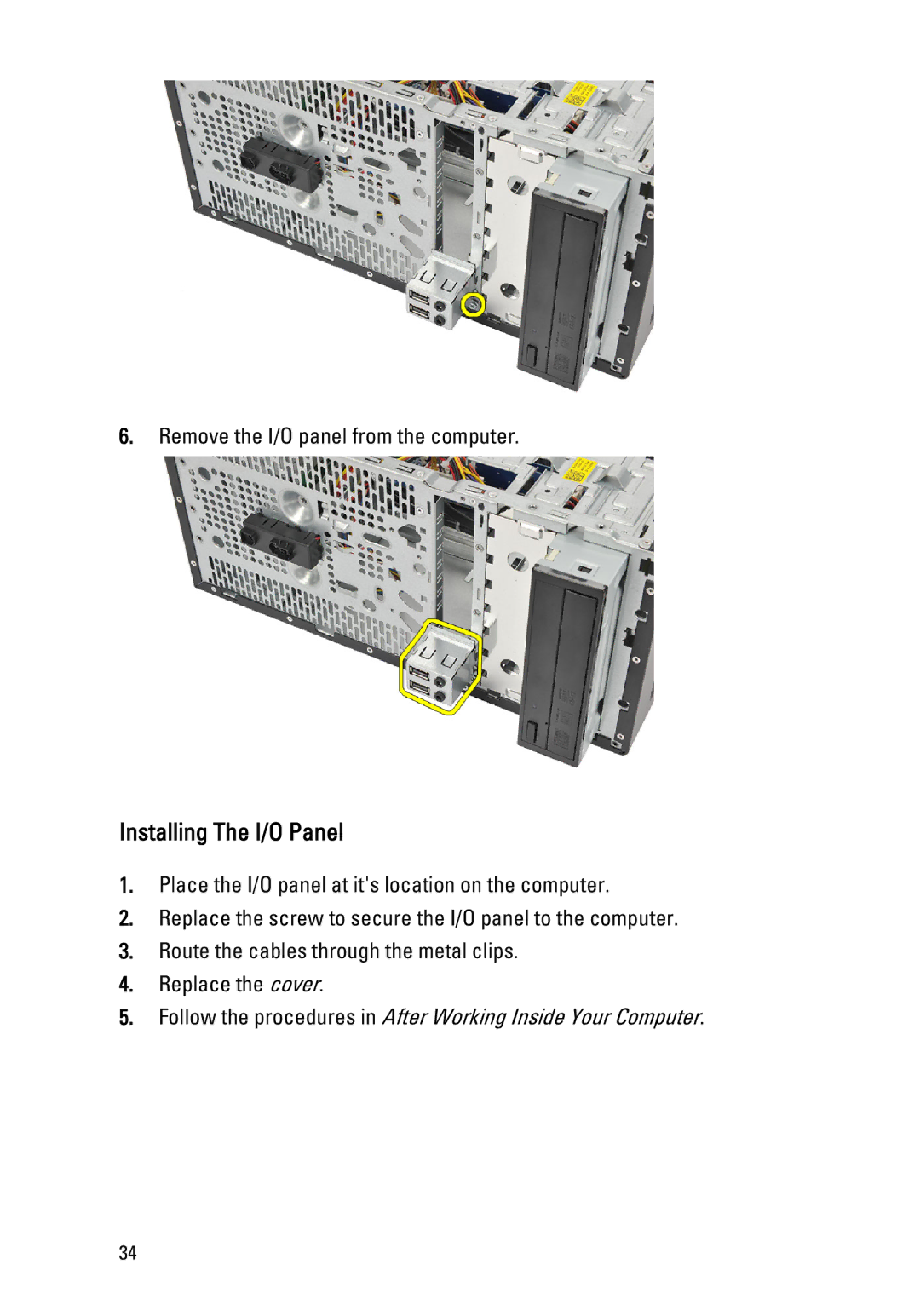 Dell 260S owner manual Installing The I/O Panel 