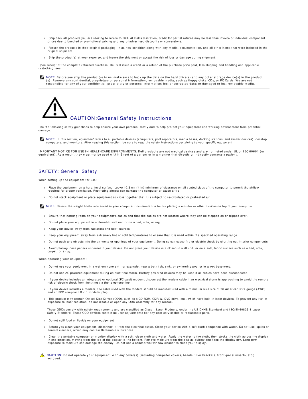 Dell 26007 appendix Safety General Safety 